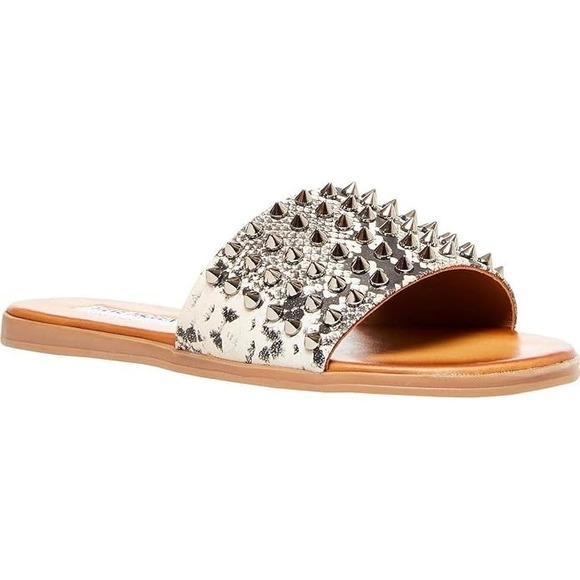 Steve Madden Shoes - Steve Madden Ivory Snake-Print Slide Sandals with Silver Studs